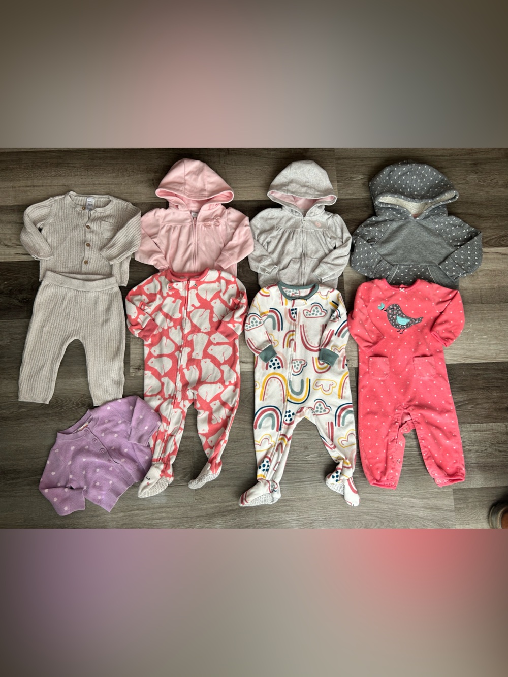 Mixed Baby One-Piece Bundle - Pink, Gray, Coral & Rainbow. 12 months